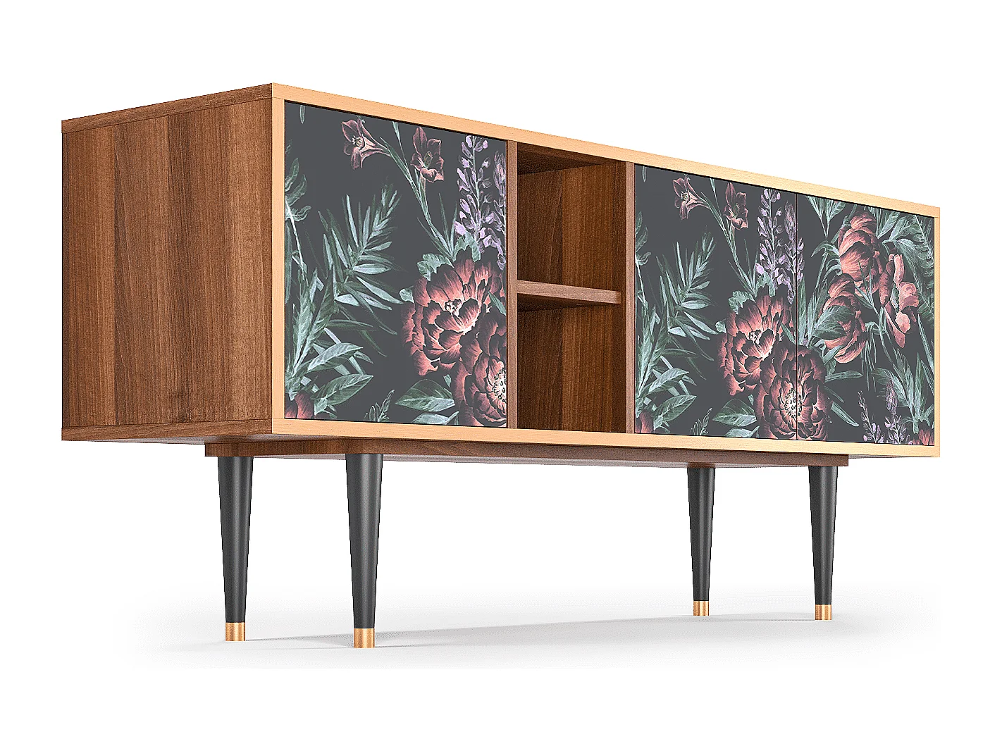 Szafka RTV - 150х69х41 cm - T5 - Dark Peonies, Orzech