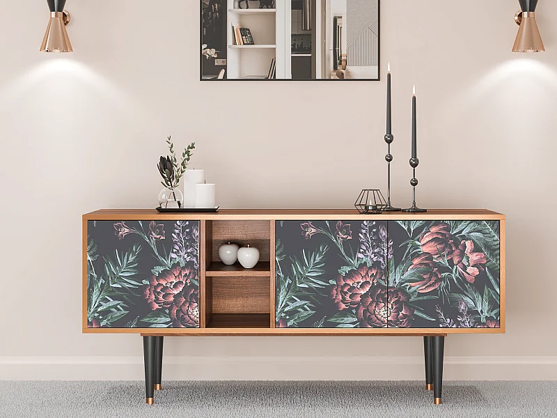 TV-Möbel - 150х69х41 cm - T5 - Dark Peonies, Walnuss