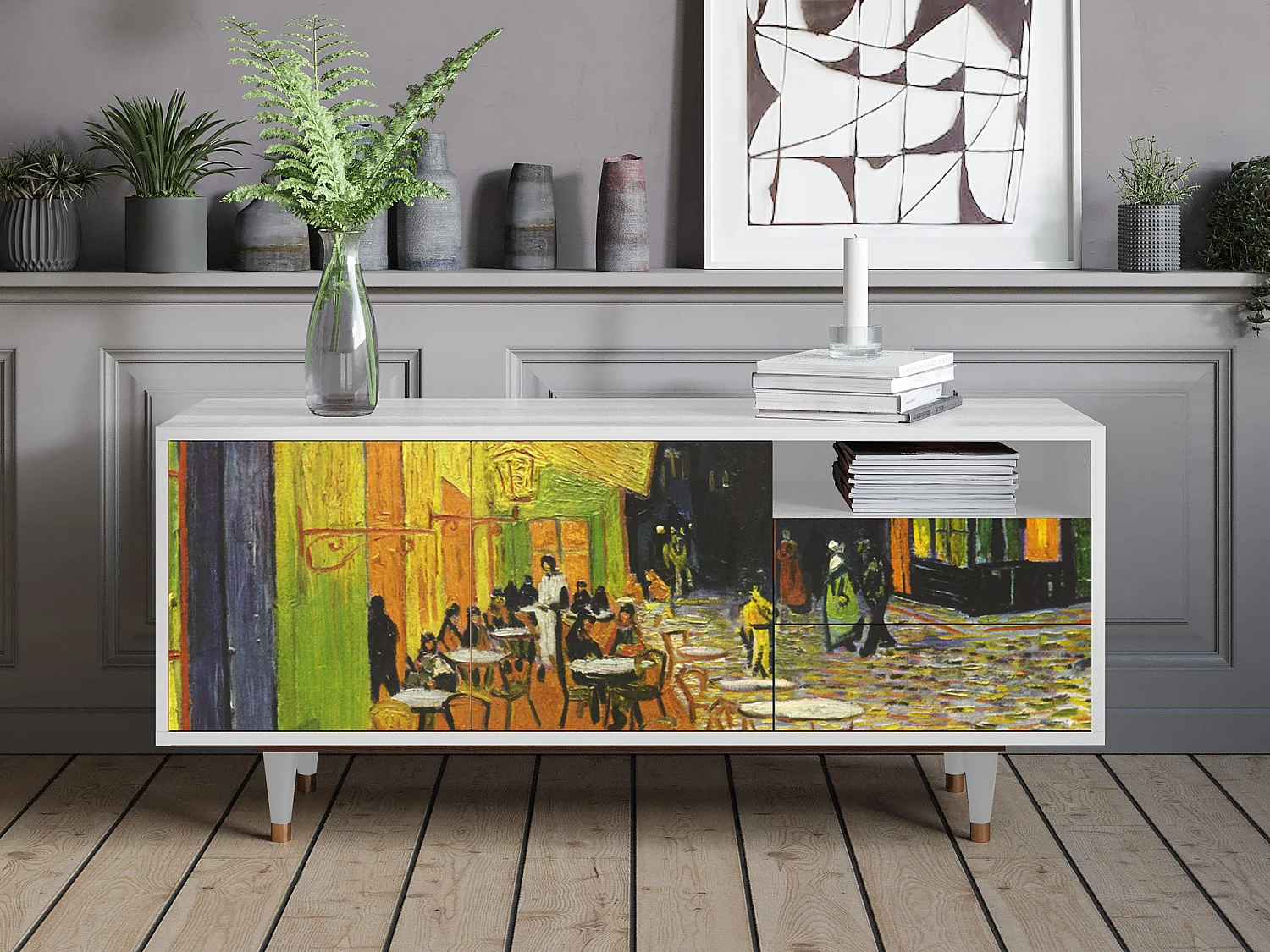 TV-meubel - 125х56х41 cm - T7 - Café Terrace at Night, Wit