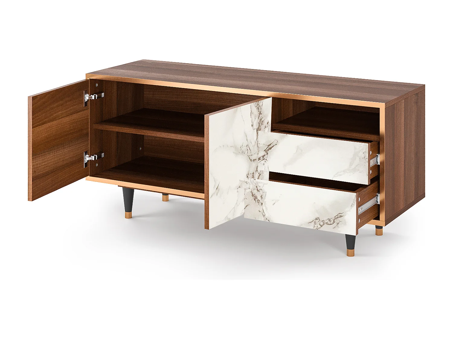 TV-meubel - 125х56х41 cm - T7 - Milk Marble, Walnoot