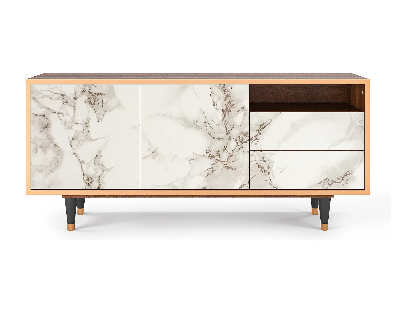 TV-meubel - 125х56х41 cm - T7 - Milk Marble, Walnoot