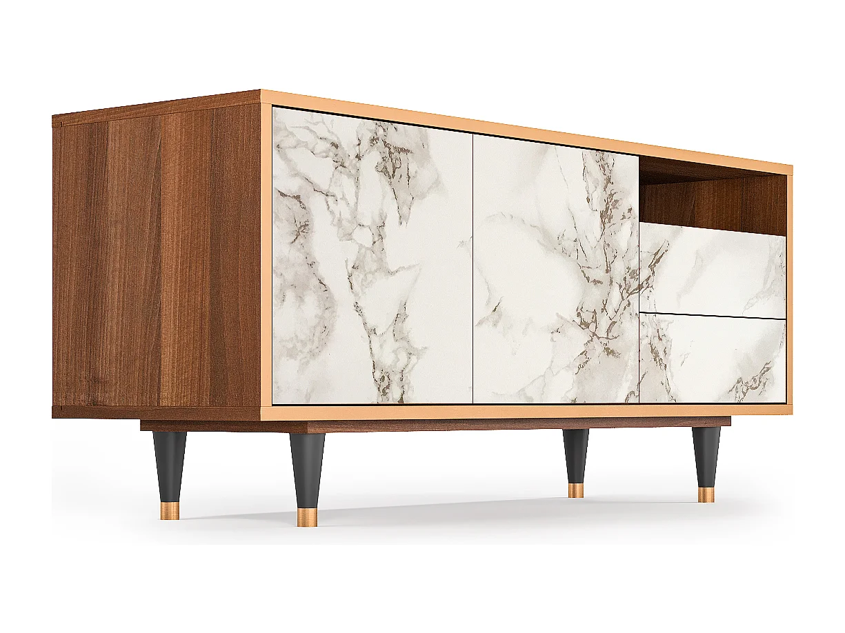 TV-meubel - 125х56х41 cm - T7 - Milk Marble, Walnoot