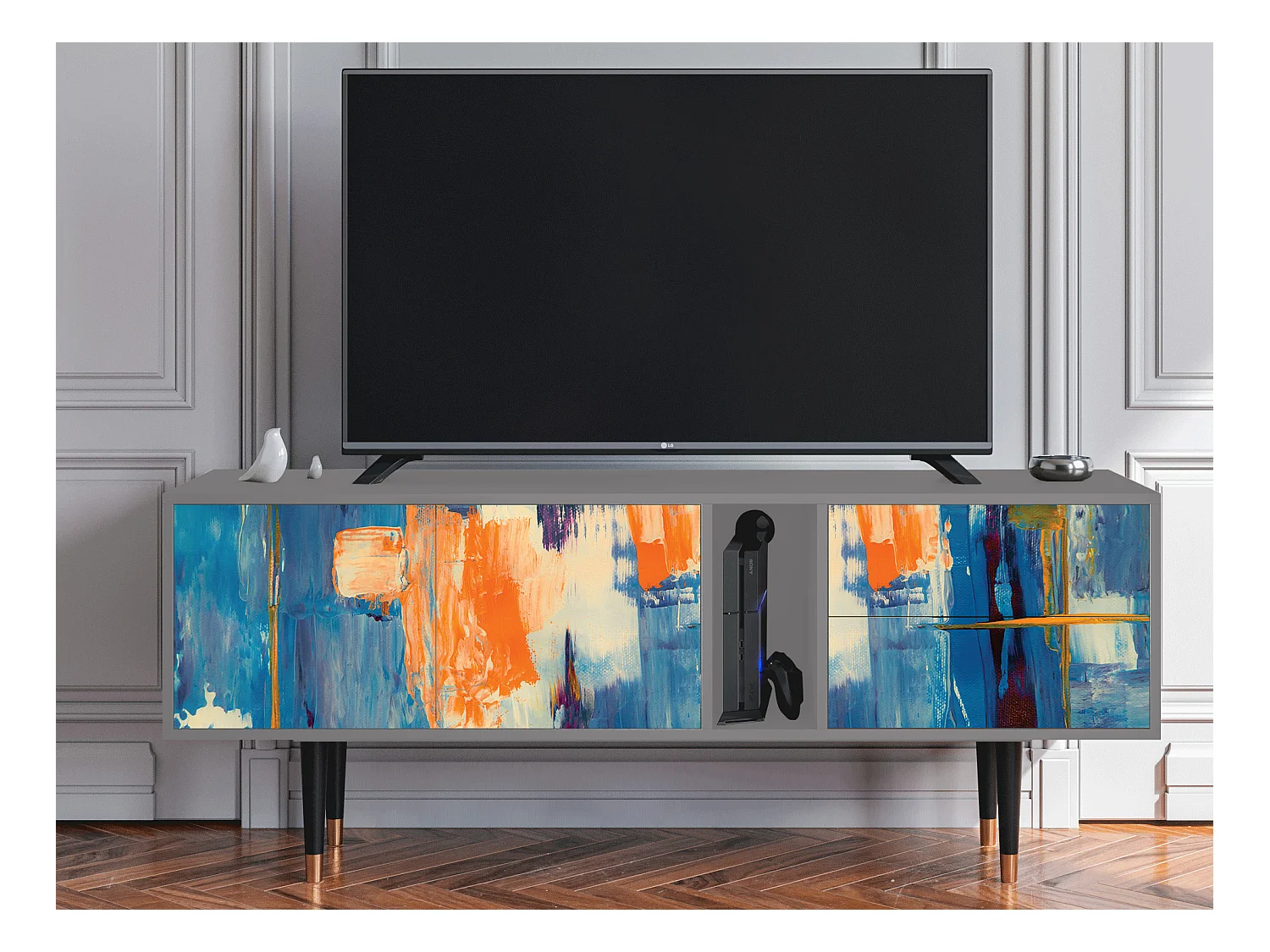 Meuble TV - 170х69х48 cm - T1 - Abstract Expressionism, Gris