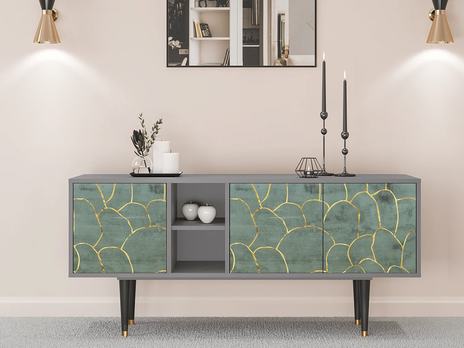 TV-Möbel - 150х69х41 cm - T5 - Magnificent Water Lily, Grau