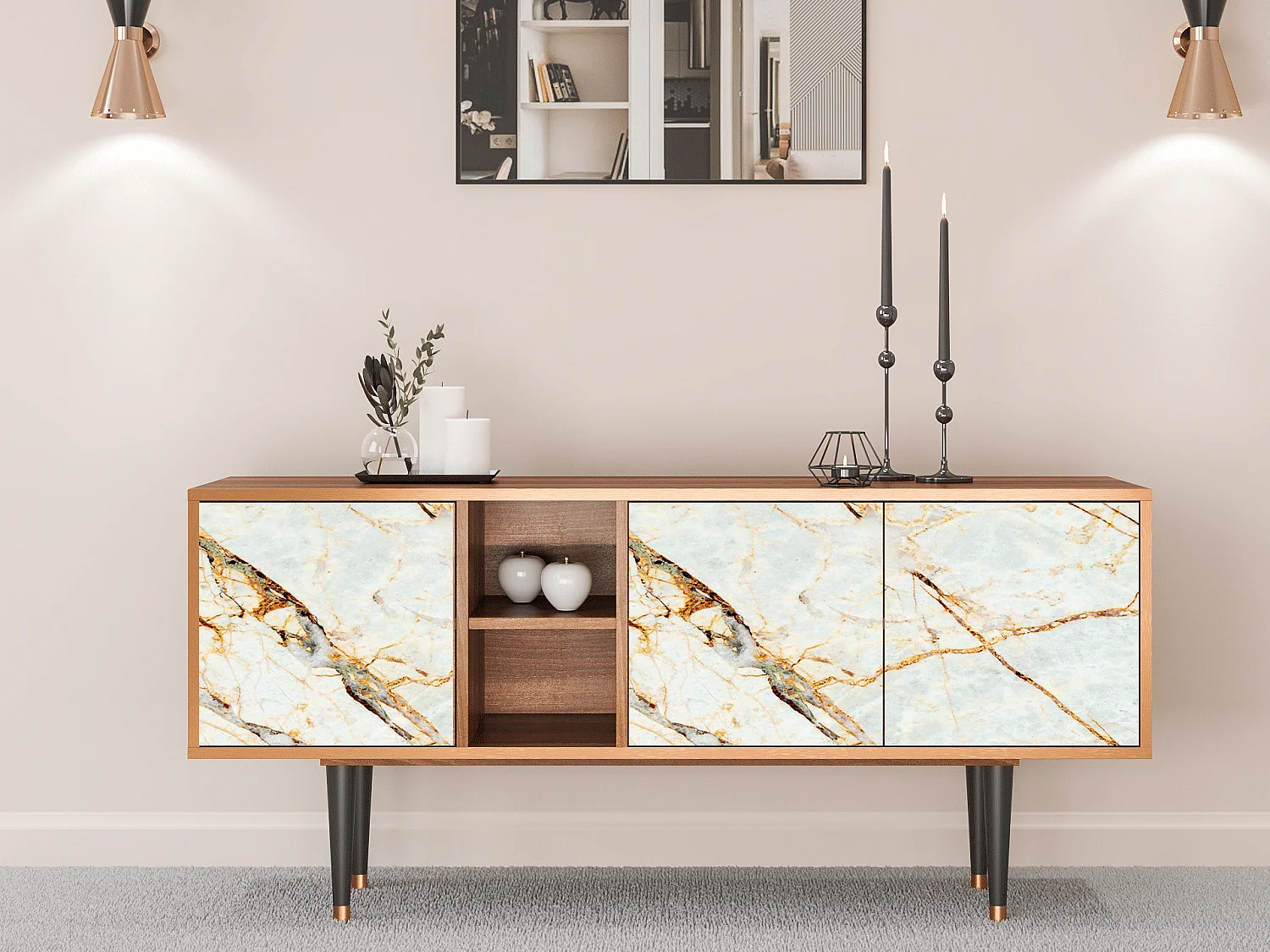 TV-meubel - 150х69х41 cm - T5 - Zandy Marble, Walnoot