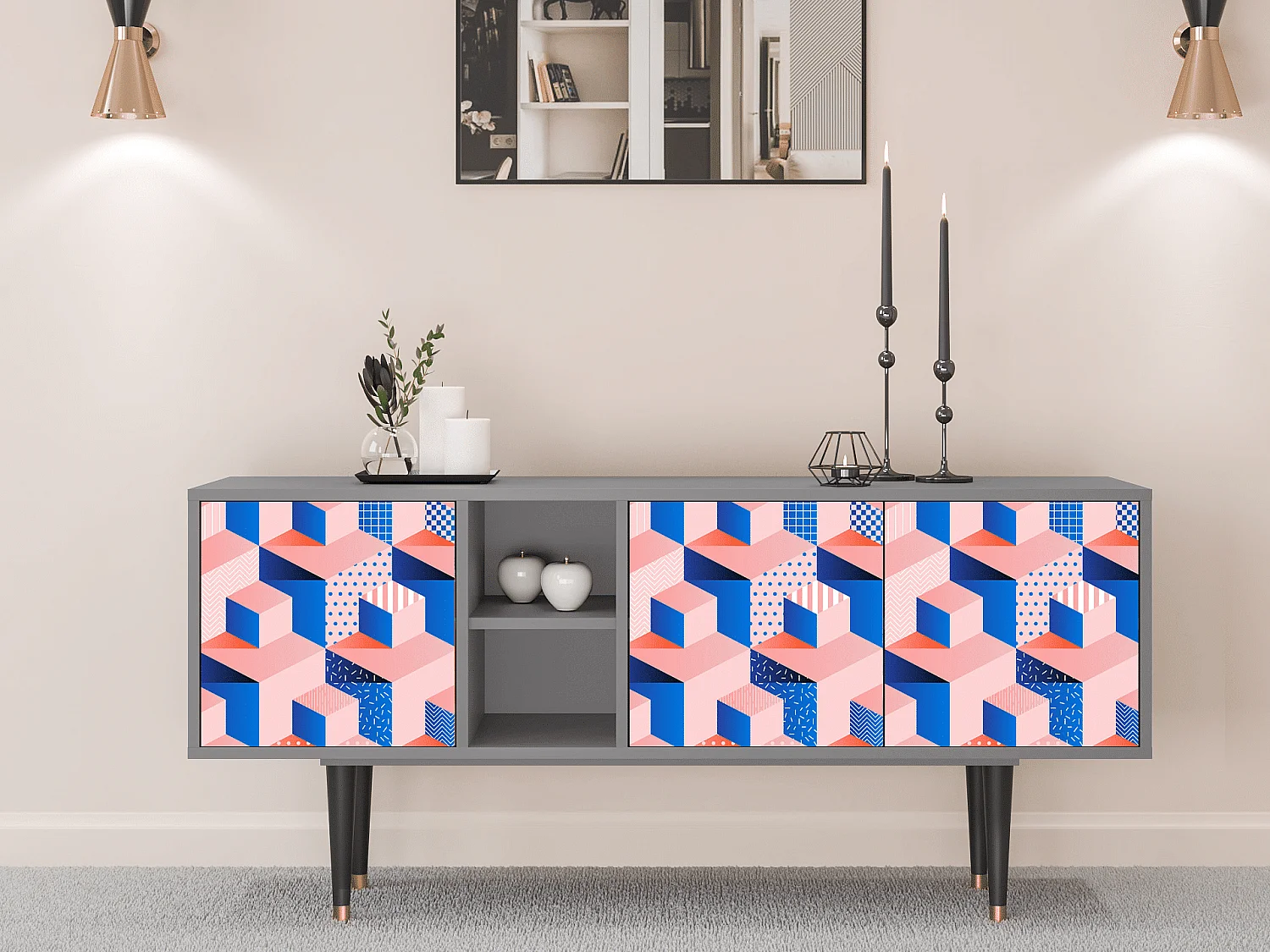 TV-Möbel - 150х69х41 cm - T5 - Pinky Squares, Grau