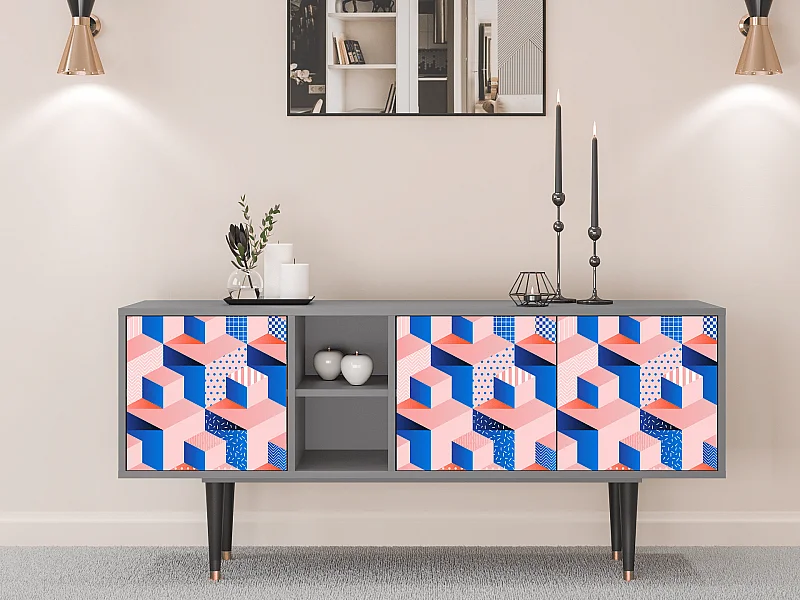 TV-Möbel - 150х69х41 cm - T5 - Pinky Squares, Grau