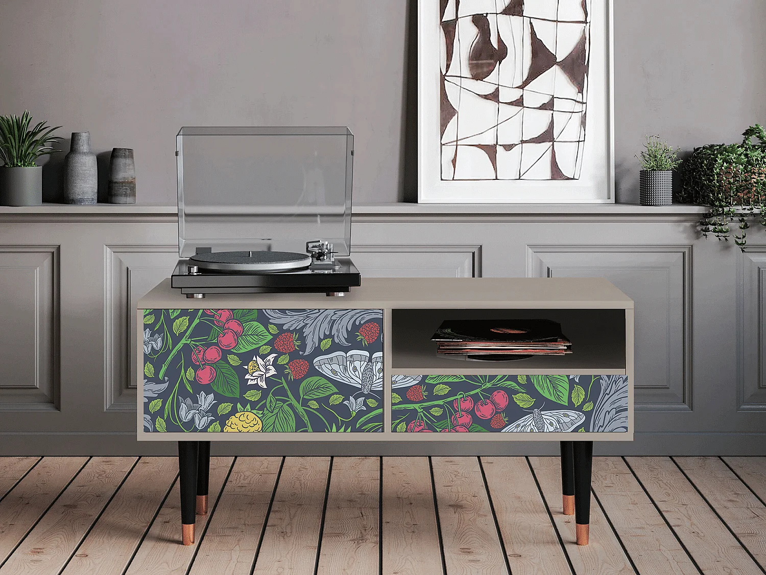 Szafka RTV - 115х59х48 cm - T3 - Summer Berries, Piaskowy