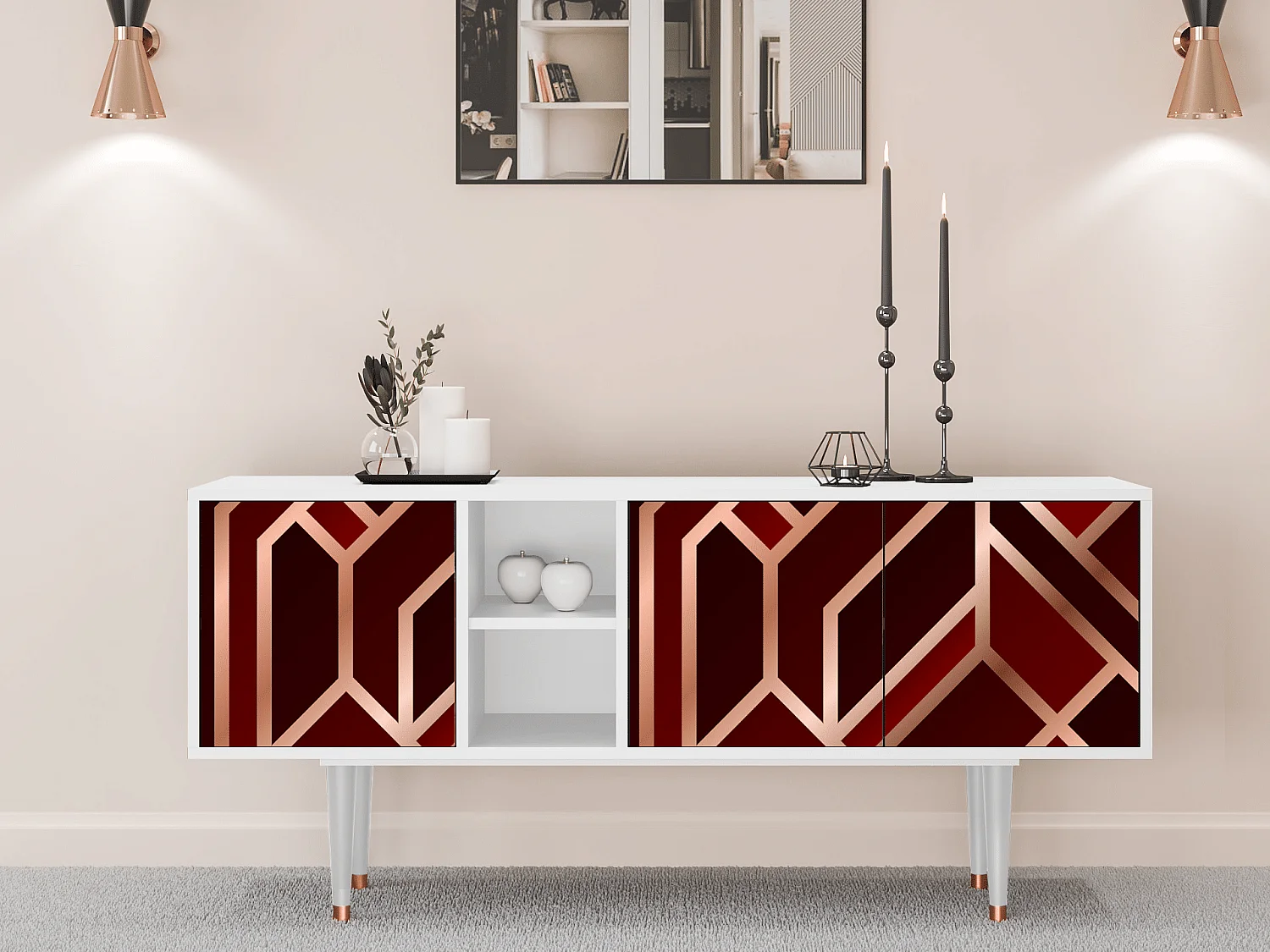 Meuble TV - 150х69х41 cm - T5 - Velvet 1920's, Blanc