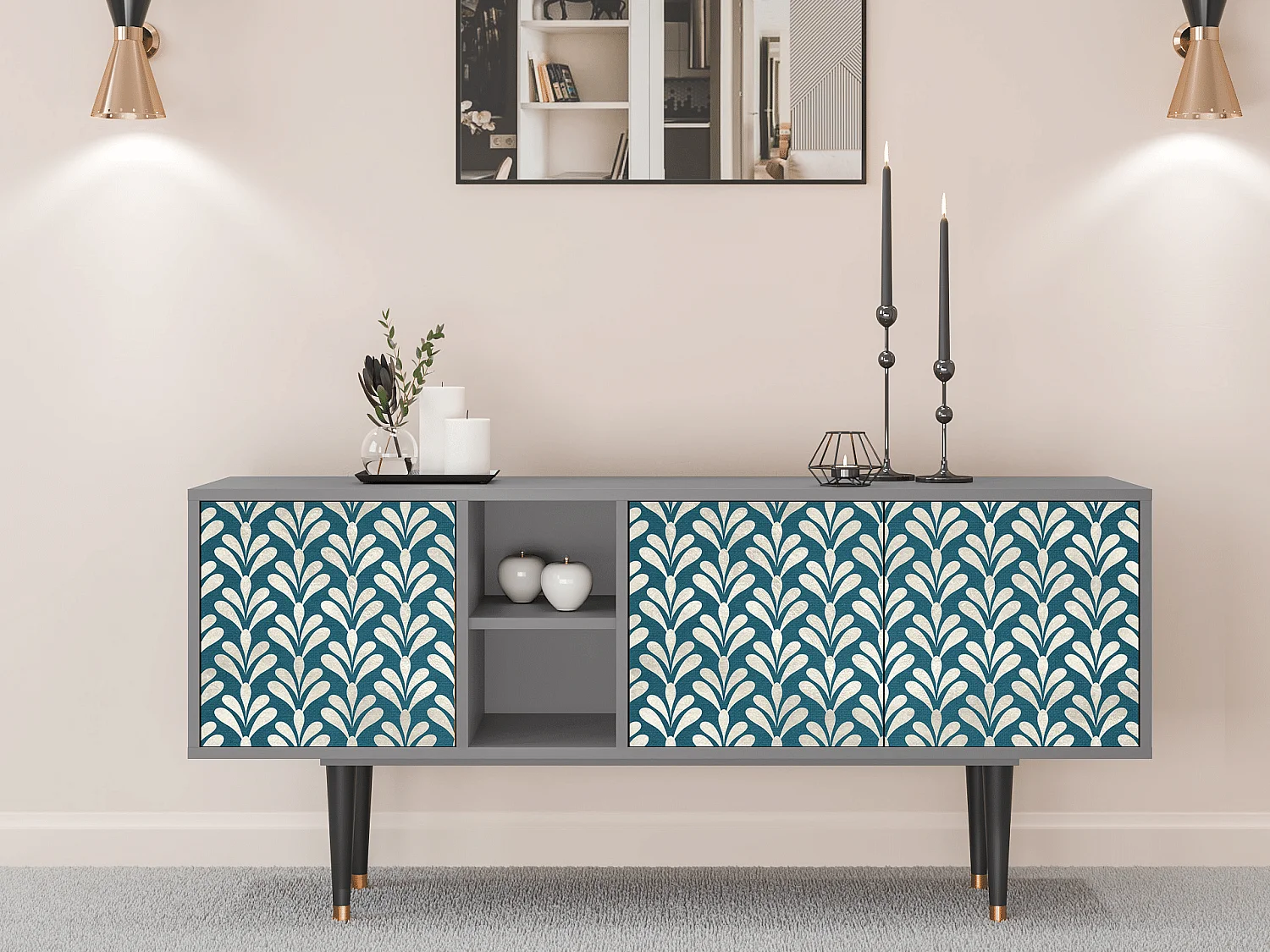 Meuble TV - 150х69х41 cm - T5 - Milky Tears, Gris