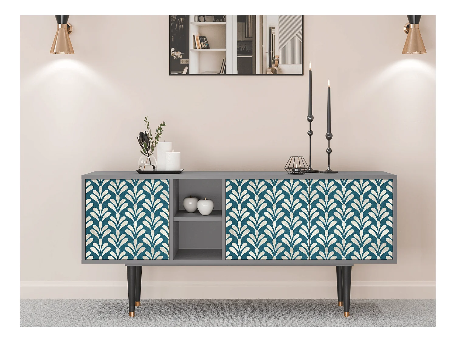 Meuble TV - 150х69х41 cm - T5 - Milky Tears, Gris