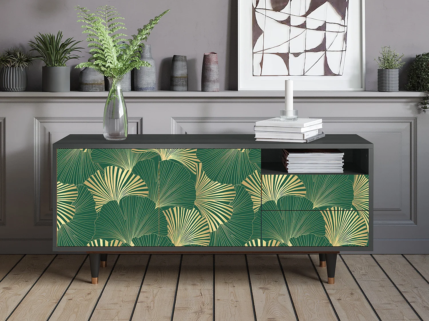 TV-meubel - 125х56х41 cm - T7 - Gold Ginkgo, Antraciet