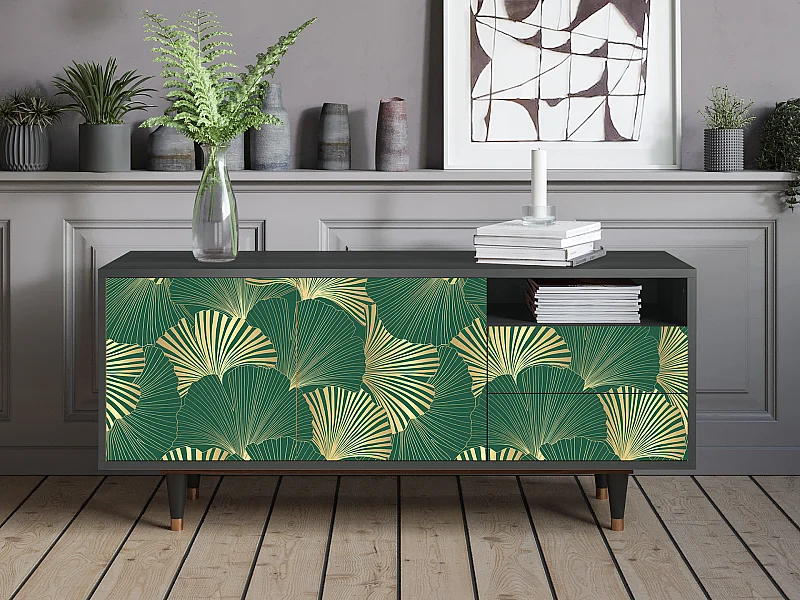 Meuble TV - 125х56х41 cm - T7 - Gold Ginkgo, Anthracite