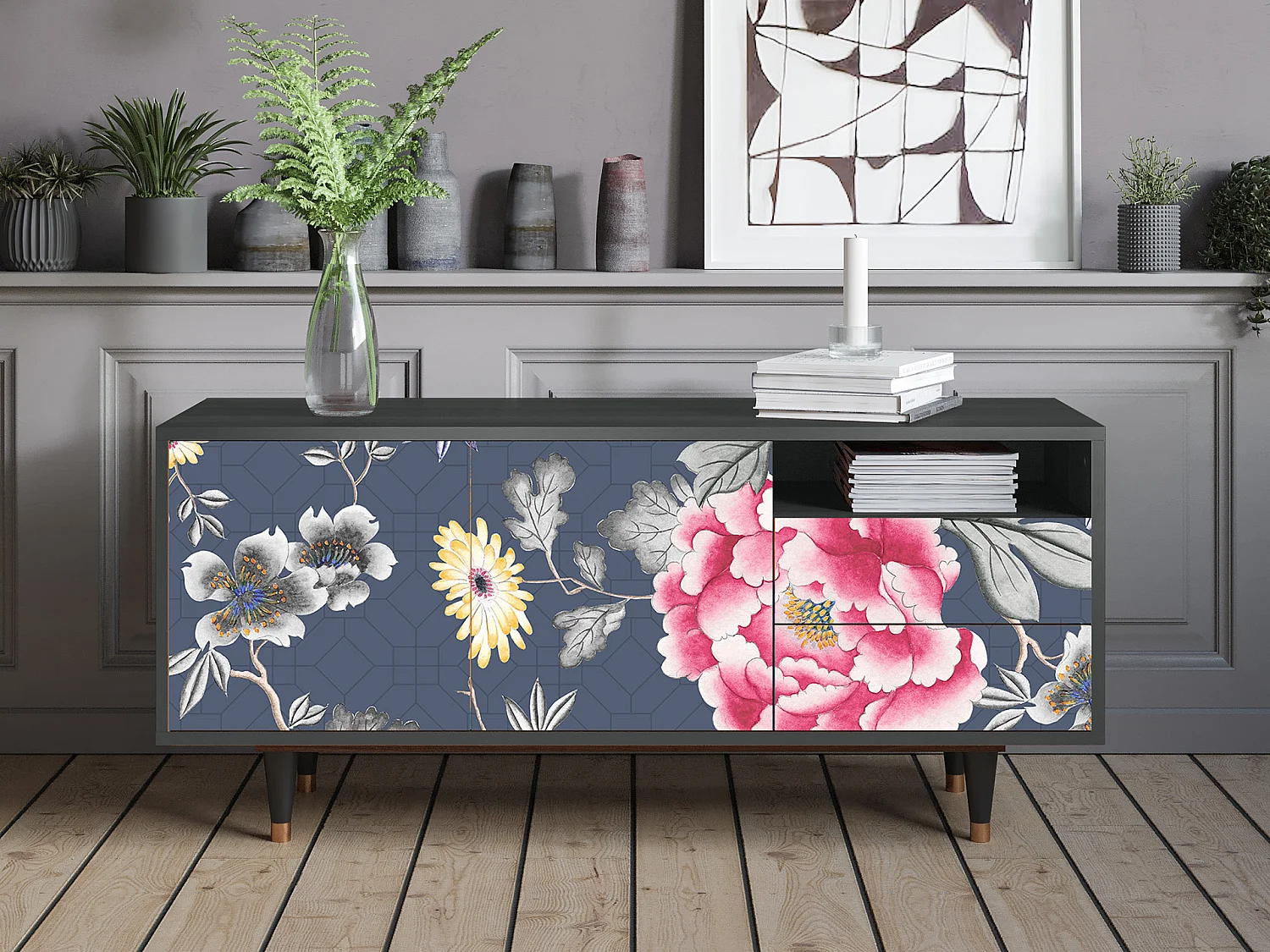 Meuble TV - 125х56х41 cm - T7 - Dark Flower Bed, Anthracite