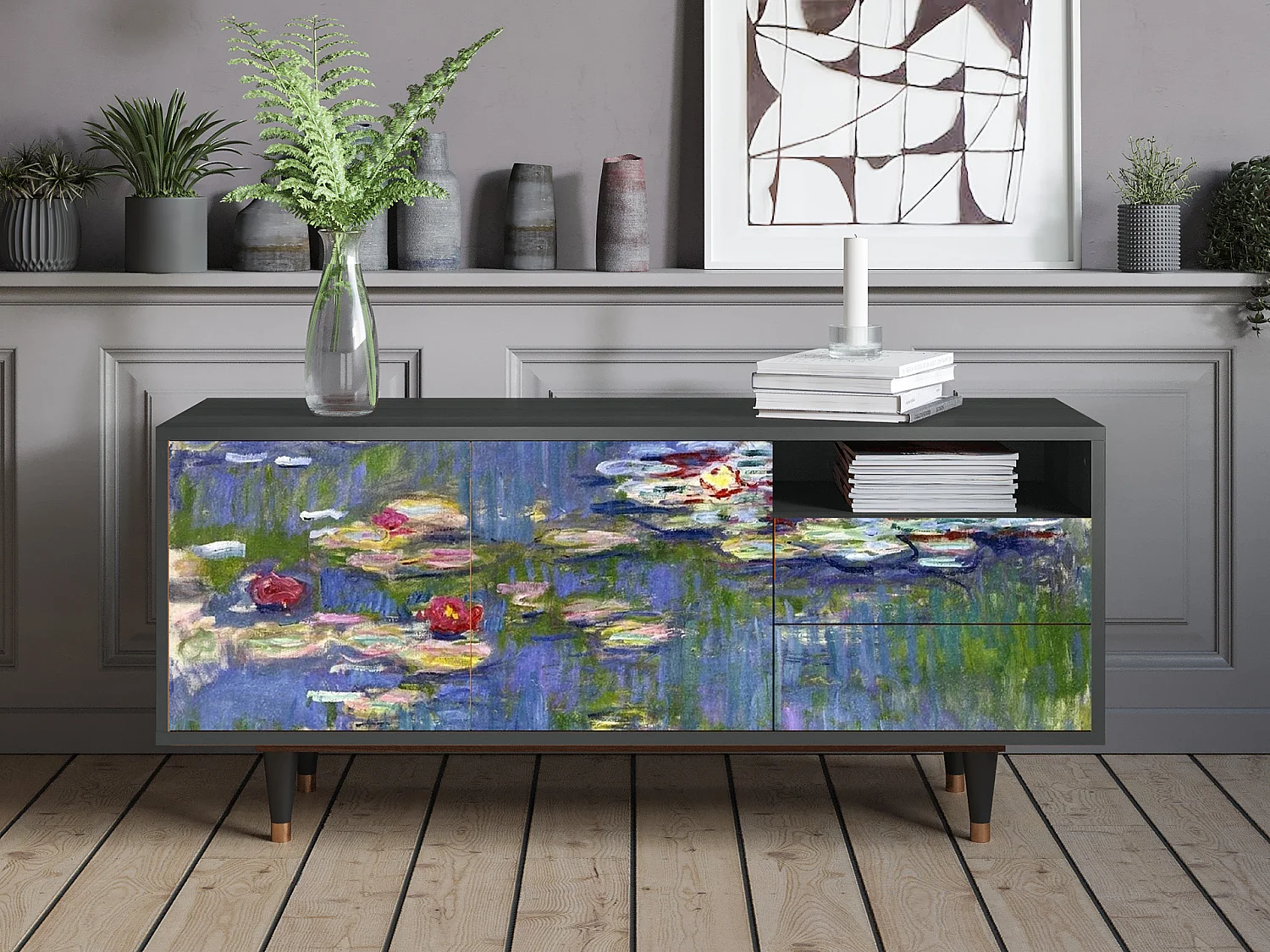 Meuble TV - 125х56х41 cm - T7 - The water lily pond  , Anthracite