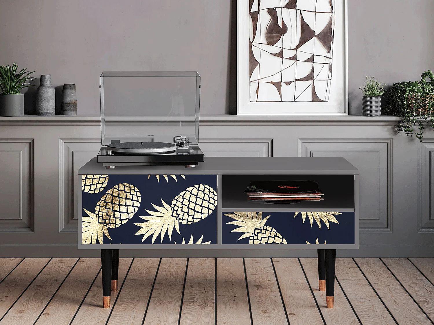 TV-meubel - 115х59х48 cm - T3 - Sunny Pineaple, Grijs