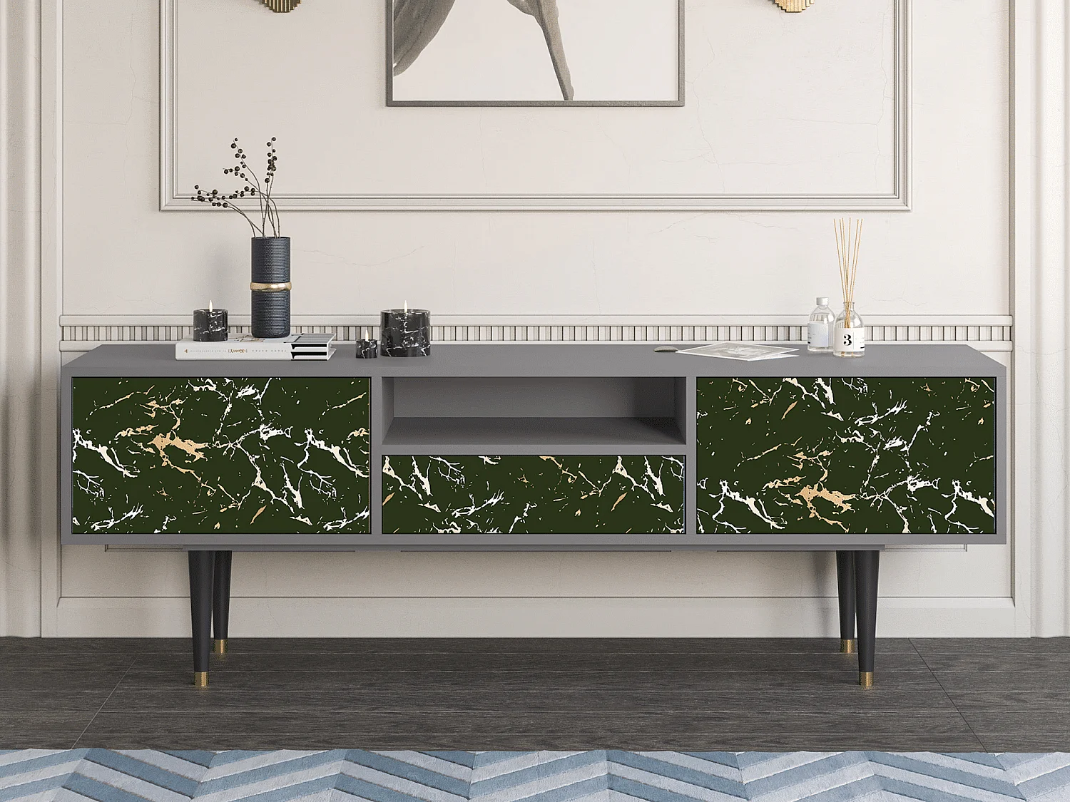 Meuble TV - 170х59х41 cm - T6 - Amazon Forest, Gris