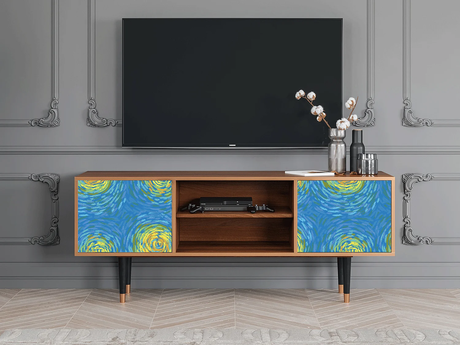 Meuble TV - 170х69х48 cm - T2 - Van Gogh Lights, Noyer
