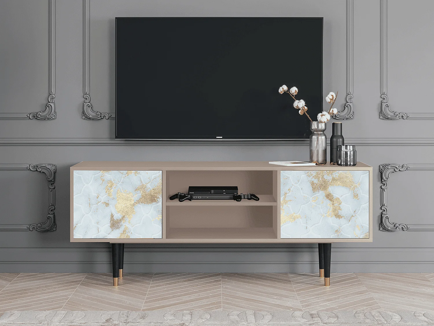 Szafka RTV - 170х69х48 cm - T2 - Golden Waves, Latte