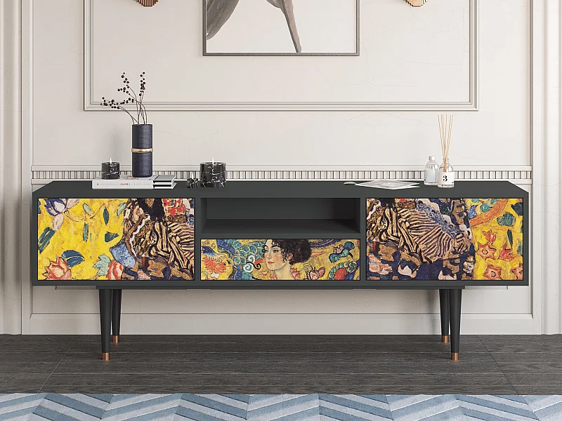 Mueble de TV - 170х59х41 cm - T6 - Lady with Fan by Klimt, Antracite