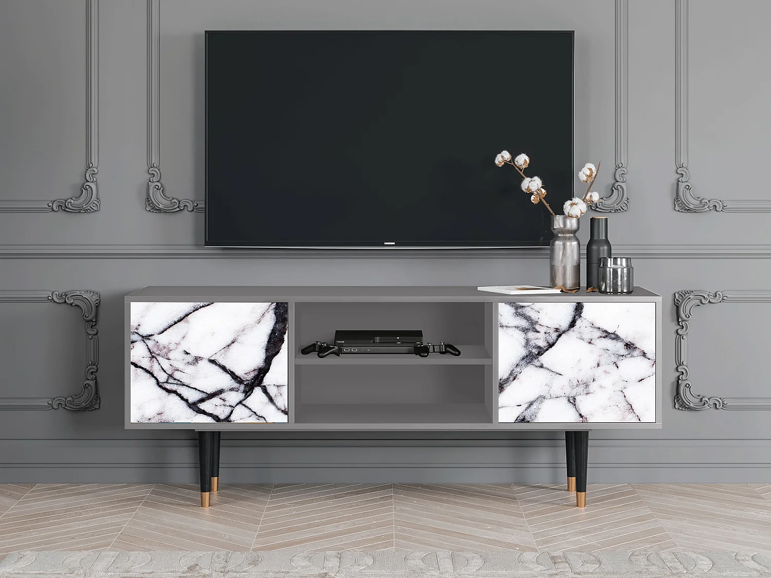 Mobile TV - 170х69х48 cm - T2 - Raven Marble, Grigio