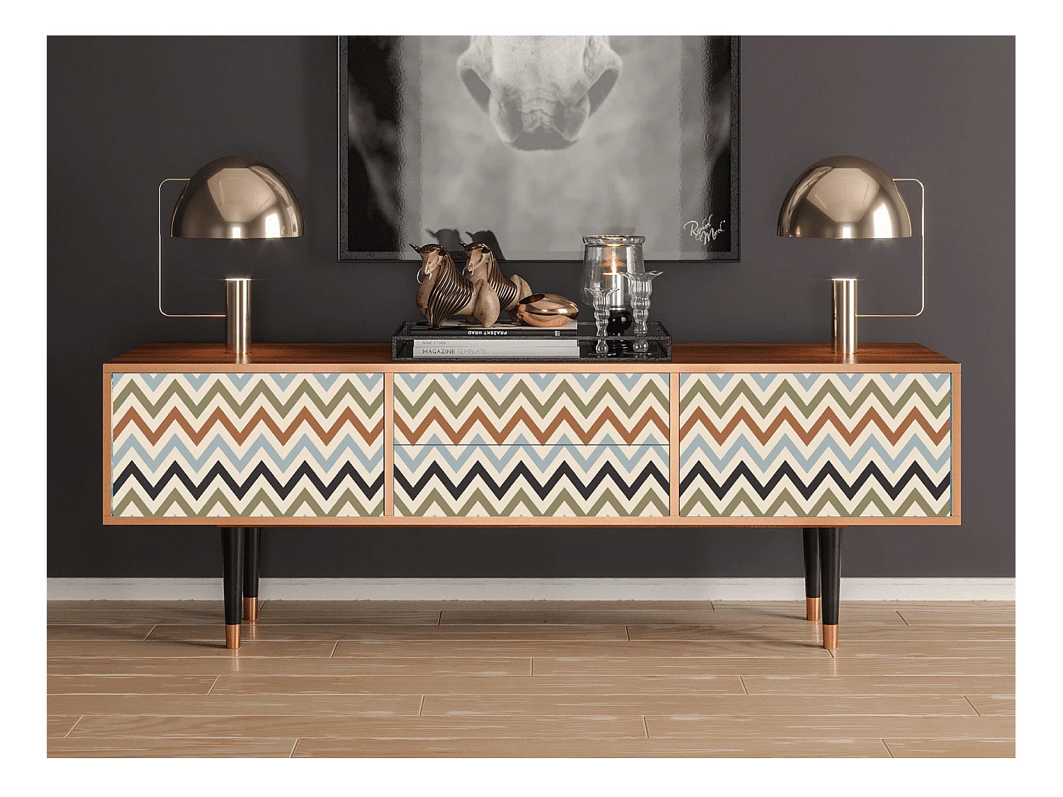 Meuble TV - 170х59х48 cm - T4 - Bright Ripple, Noyer