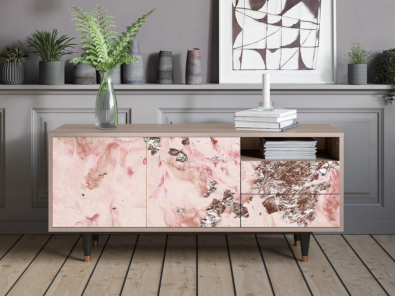 Mueble de TV - 125х56х41 cm - T7 - Cotton Candy, Latte