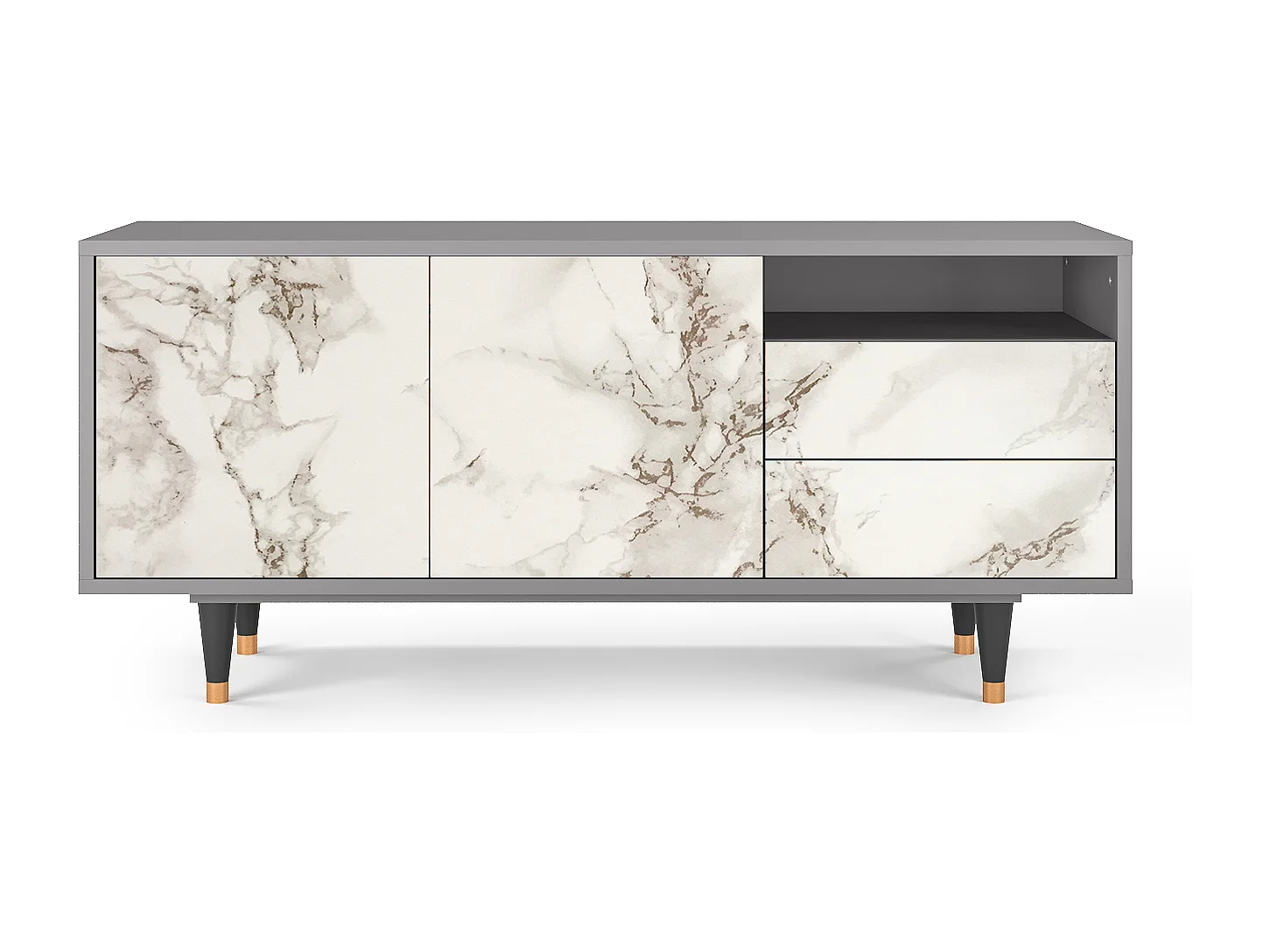 Mueble de TV - 125х56х41 cm - T7 - Milk Marble, Gris