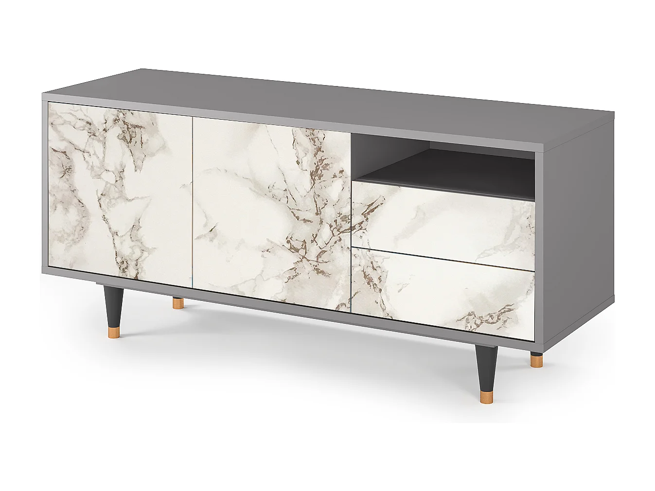 Mueble de TV - 125х56х41 cm - T7 - Milk Marble, Gris