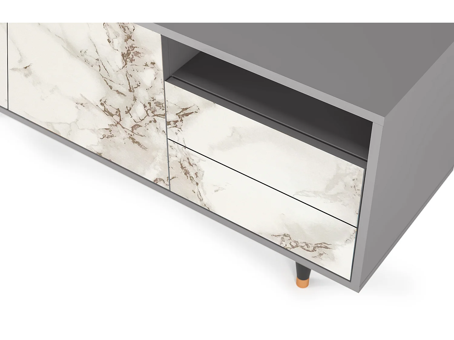 Mueble de TV - 125х56х41 cm - T7 - Milk Marble, Gris