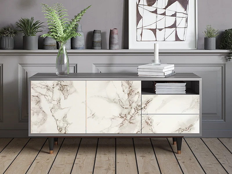 TV-meubel - 125х56х41 cm - T7 - Milk Marble, Grijs