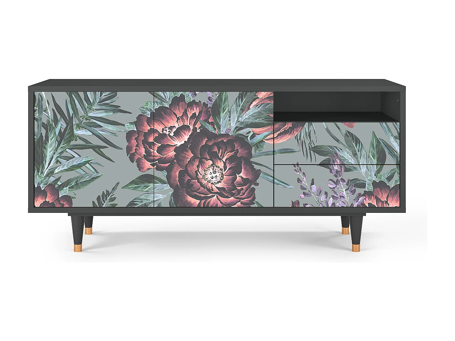 TV-Möbel - 125х56х41 cm - T7 - Light Peonies, Anthrazit