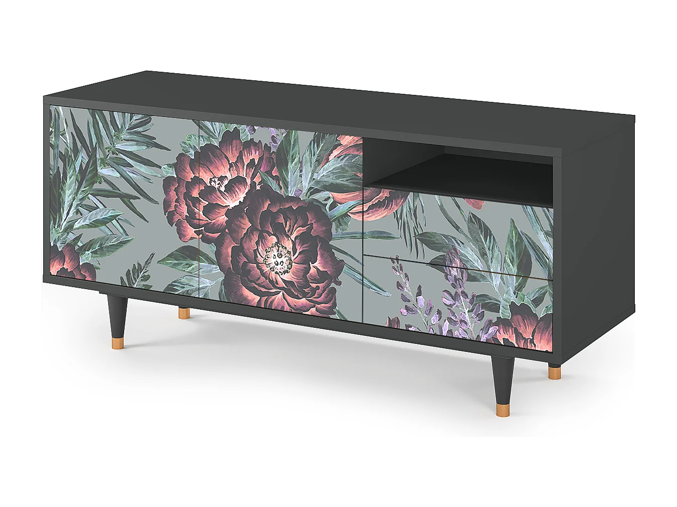 TV-Möbel - 125х56х41 cm - T7 - Light Peonies, Anthrazit