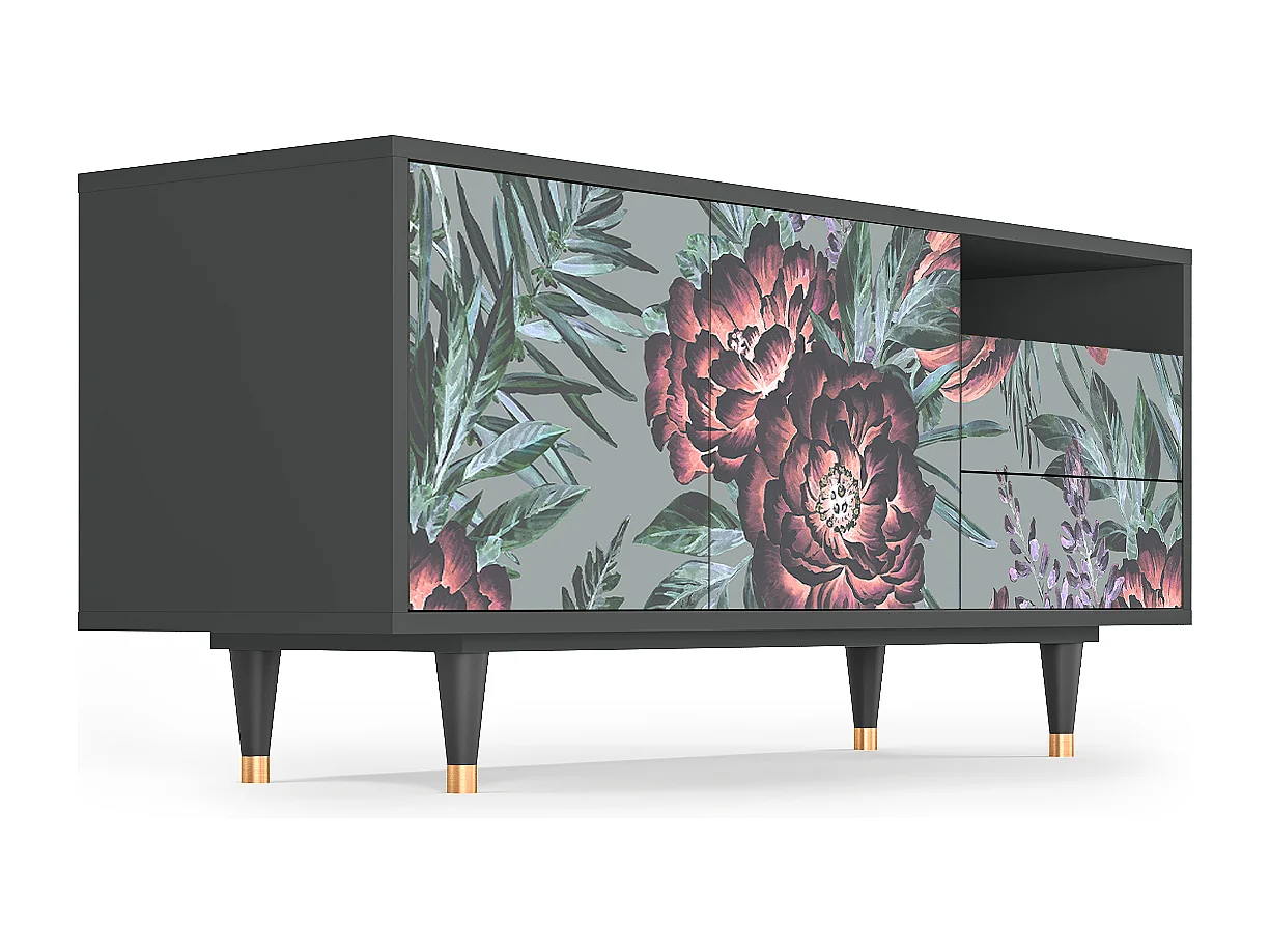 TV-Möbel - 125х56х41 cm - T7 - Light Peonies, Anthrazit
