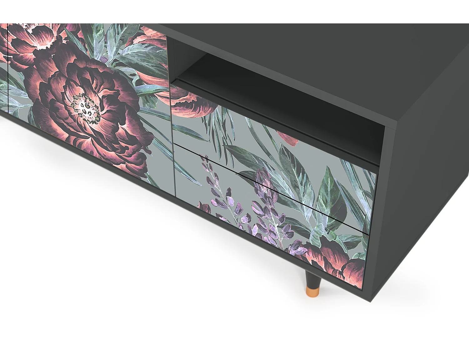 TV-Möbel - 125х56х41 cm - T7 - Light Peonies, Anthrazit