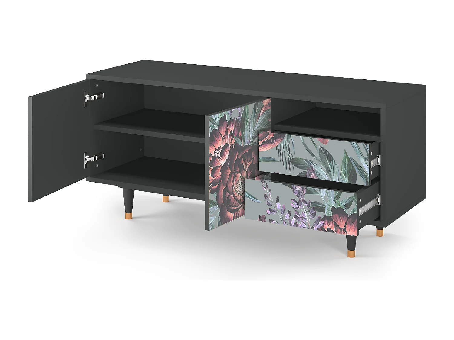 TV-Möbel - 125х56х41 cm - T7 - Light Peonies, Anthrazit