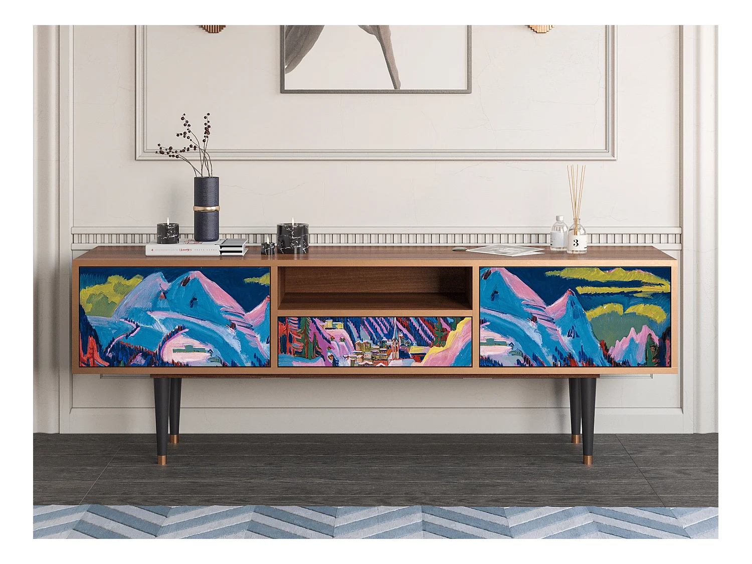 Meuble TV - 170х59х41 cm - T6 - Davos Winter, Noyer