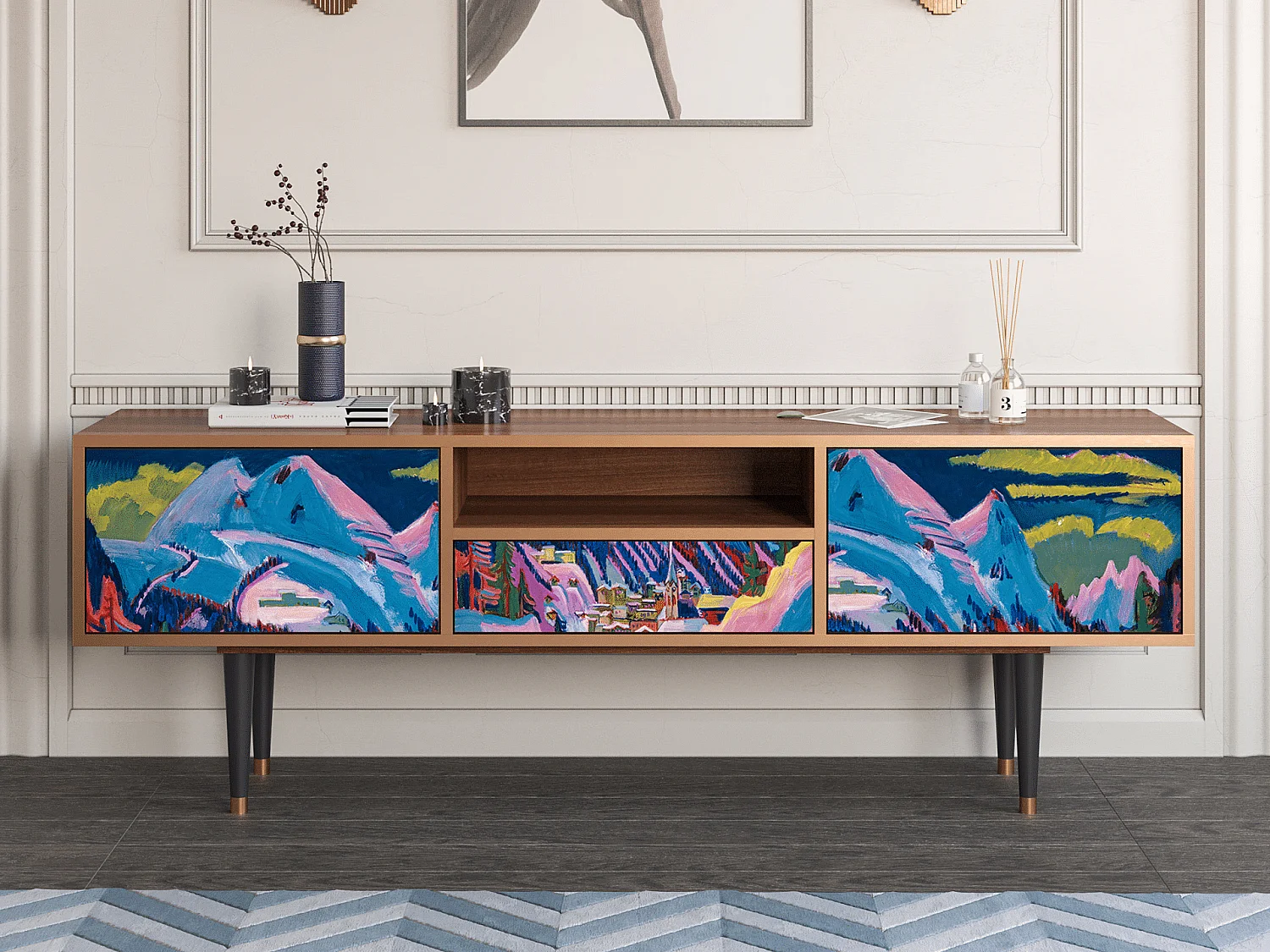 Meuble TV - 170х59х41 cm - T6 - Davos Winter, Noyer