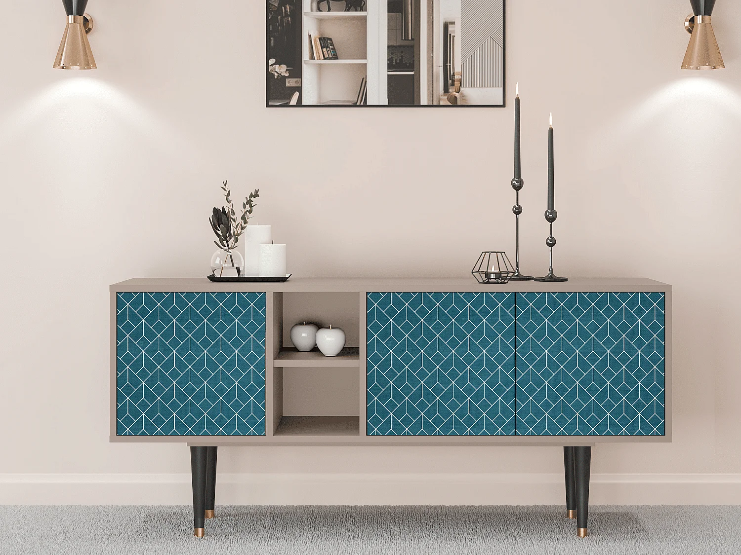 TV-meubel - 150х69х41 cm - T5 - Turquoise Geometry, Latte