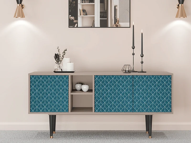 Szafka RTV - 150х69х41 cm - T5 - Turquoise Geometry, Latte