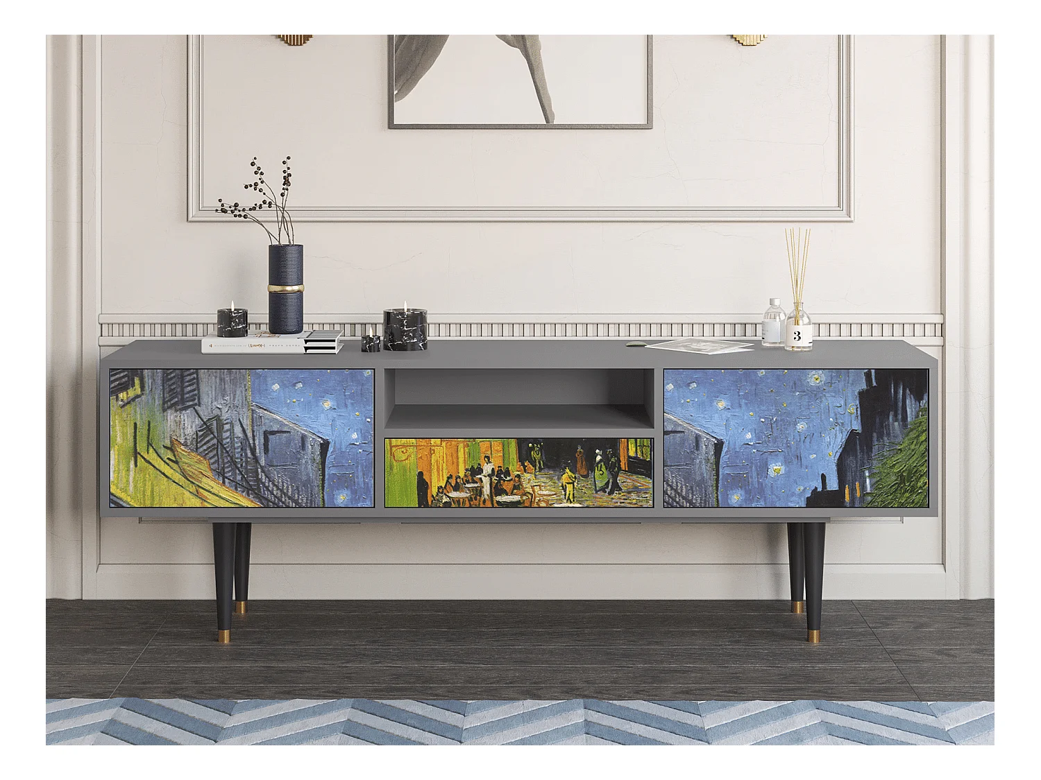 TV-Möbel - 170х59х41 cm - T6 - Café Terrace at Night, Grau