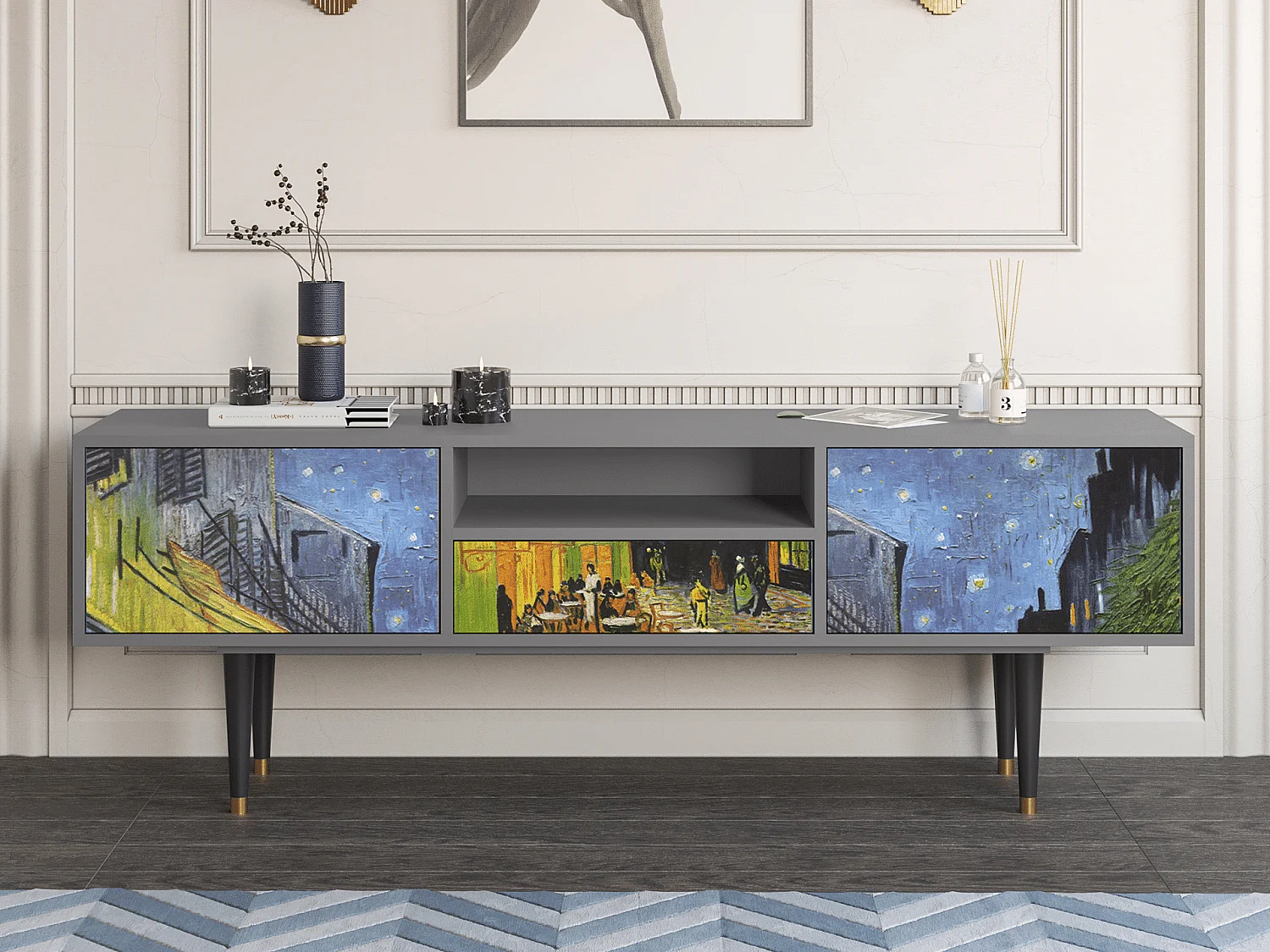 Meuble TV - 170х59х41 cm - T6 - Café Terrace at Night, Gris