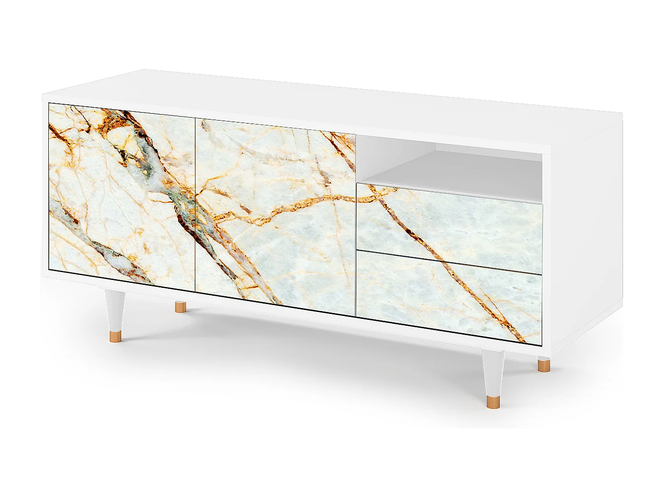 TV-Möbel - 125х56х41 cm - T7 - Sandy Marble, Weiß