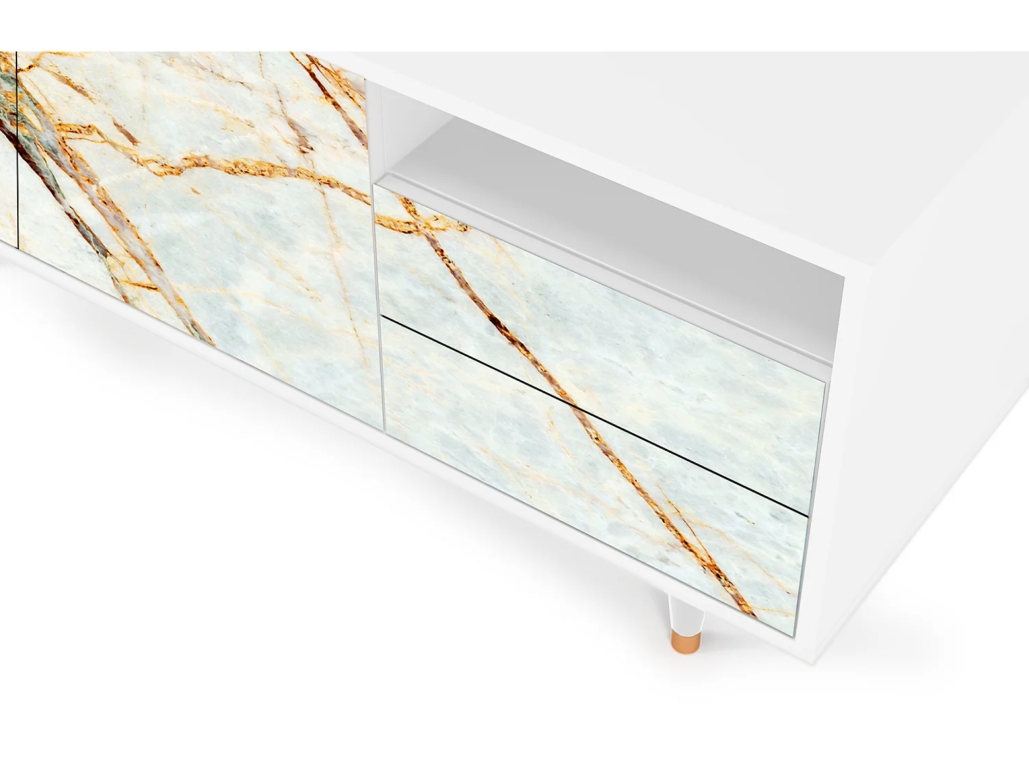 TV-Möbel - 125х56х41 cm - T7 - Sandy Marble, Weiß