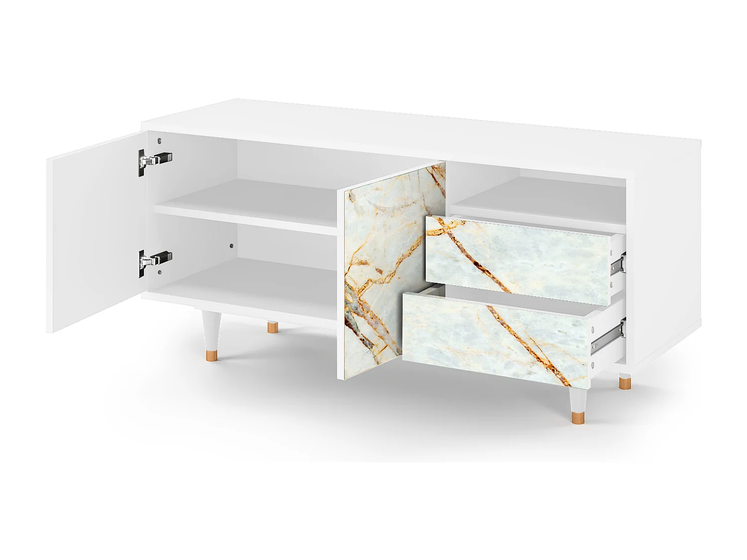 TV-Möbel - 125х56х41 cm - T7 - Sandy Marble, Weiß