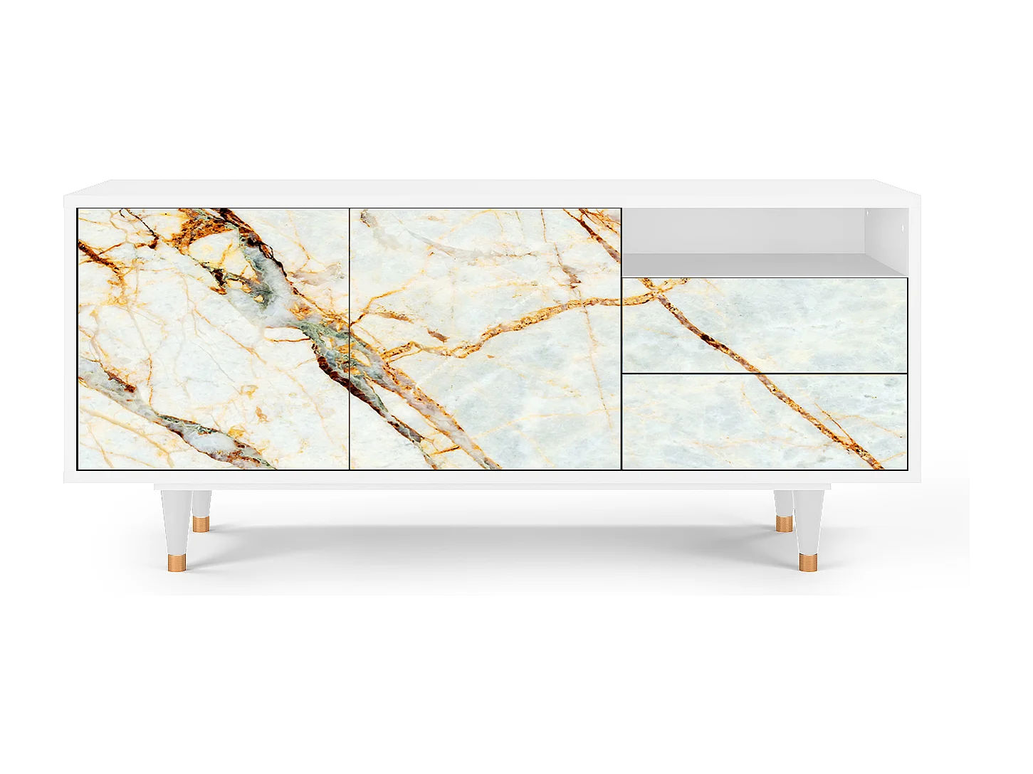 Meuble TV - 125х56х41 cm - T7 - Sabley Marble, Blanc