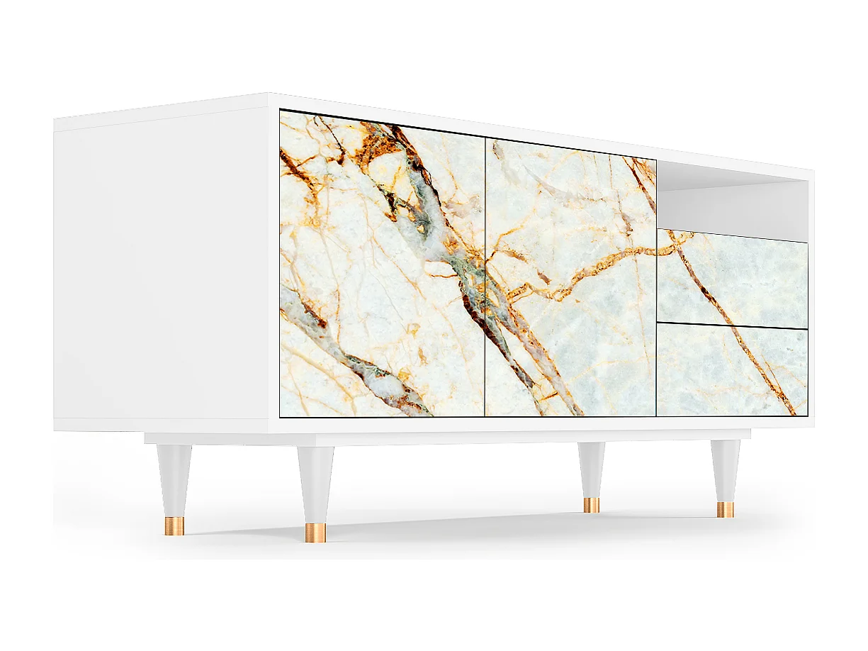 Meuble TV - 125х56х41 cm - T7 - Sabley Marble, Blanc