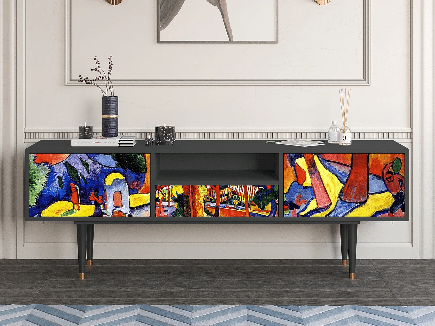 Szafka RTV - 170х59х41 cm - T6 - The Turning Road, Antracyt