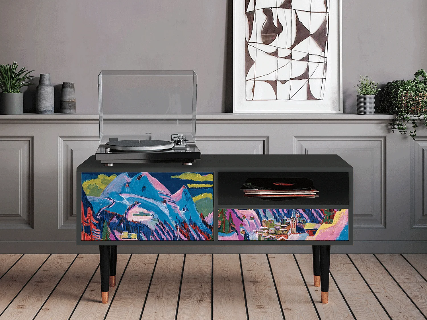 TV-meubel - 115х59х48 cm - T3 - Davos Winter, Antraciet