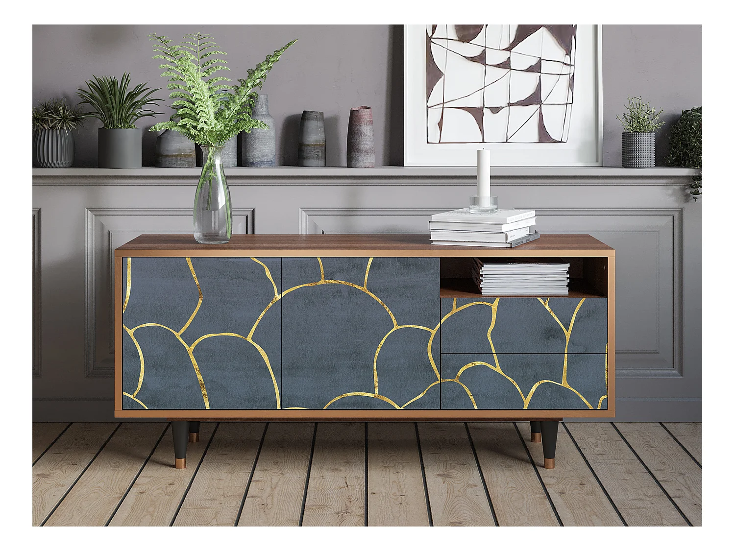 TV-Möbel - 125х56х41 cm - T7 - Blue Lagoon, Walnuss